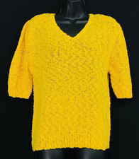 Vintage 1980s gold cotton sweater, yellow oversized mustard short sleeves M L
