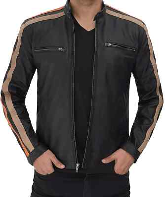 Premium Men s Fashion Motorcycle Style Cafe Racer Black Classic Leather Jacket