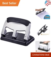 EZ Squeeze Heavy Duty 3 Hole Punch - 40-Sheet Capacity, Less Effort, Sleek Gray