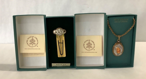 New Pair THE VATICAN LIBRARY COLLECTION Virgin Mary 18” Necklace and Bookmark