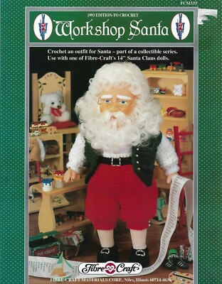 WORKSHOP SANTA 14'' DOLL OUTFIT FIBRE CRAFT CROCHET PATTERN LEAFLET