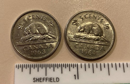 1963 & 1964 One Coin Each Year Canada 5 Cents KM# 57 - Picture 2 of 2
