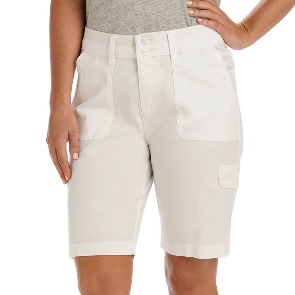 Lee Womens Relaxed Fit Avey Knit Waist Cargo Bermuda in White Sz 10 Medium