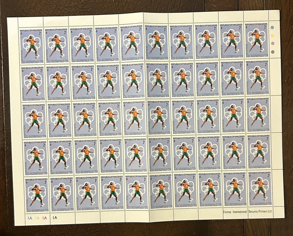 Hojas completas raras de Maldivas 1976 50x6 300 estampillas olímpicas Foto 3 de 4