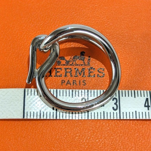 HERMES Jumbo Scarf Ring Pendant Top Silver Metal Stole Accessory Jewelry - Picture 3 of 6