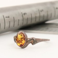 Sz8.25 Vintage 925 Sterling Silver Cognac Baltic Amber Gemstone Ring MCM Modern