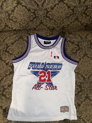 Full Send Basketball Medium Jersey Mesh White Blue Trim All Star
