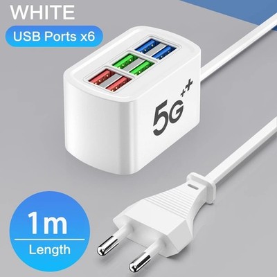 6 Port USB Hub Fast Wall Charger Station Multi-Function Desktop AC Power Adapter
