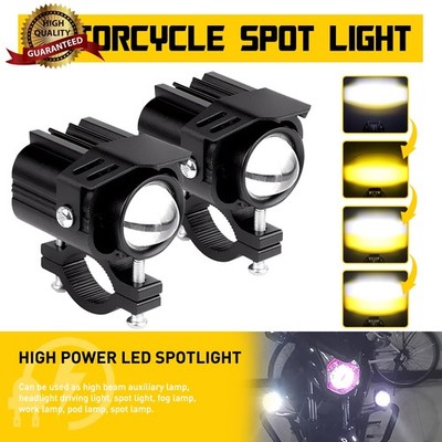 2PCS Motorcycle LED Headlight Driving Spotlight DRL Auxiliary Lamp White/ellow