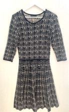 JUST TAYLOR Black & Beige Geometric Midi A-Line Knit Sweater Dress Size M