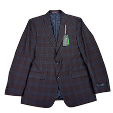 Tommy Hilfiger Mens TH Flex Modern Fit Conrad Plaid Sport Coat Burgundy Blue 44L
