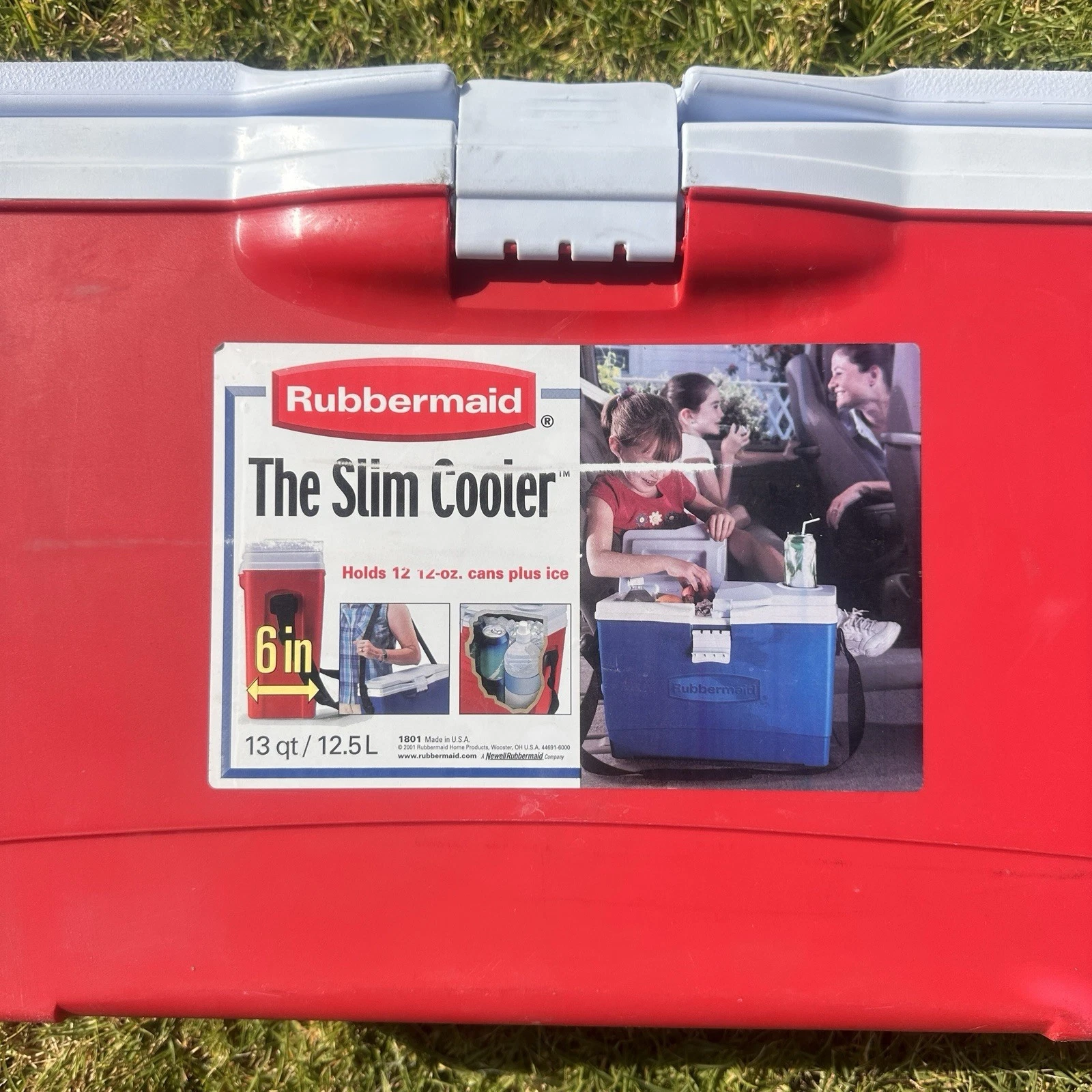 Rubbermaid The Slim Chill Cooler Red 13qt w Strap Dual Open Lid 12 cans 6" Width