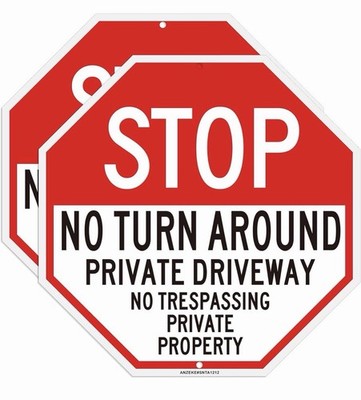 Stop No Turn Around Private Driveway Sign 2 Pack, No Trespassing Private Propert