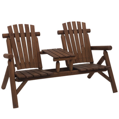 Outdoor Patio Adirondack Double Bench w/ Center Table, Carbonized