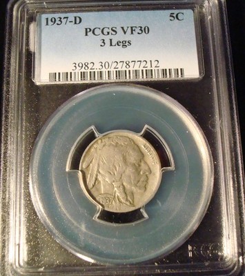 1937-D 3 leg Buffalo nickel PCGS graded VF30 Nice and Clean