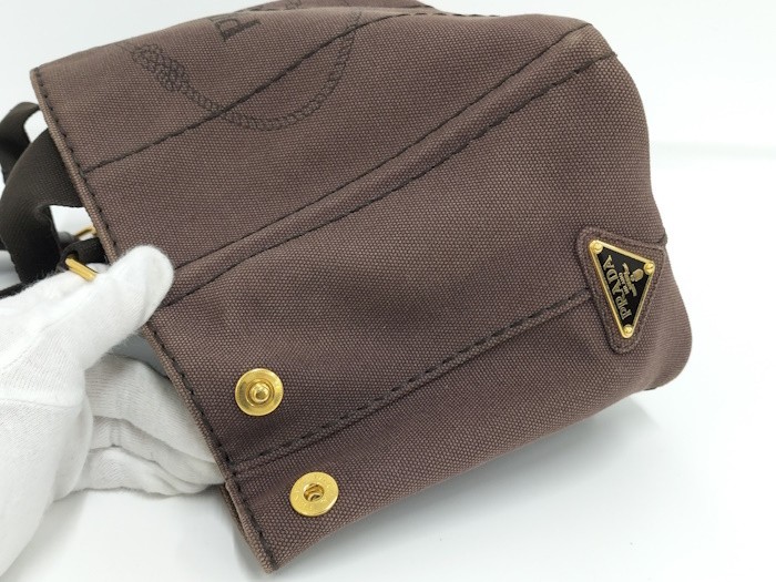PRADA Canapa Tote 2WAY Handbag Canvas Brown from japan thumbnail 7