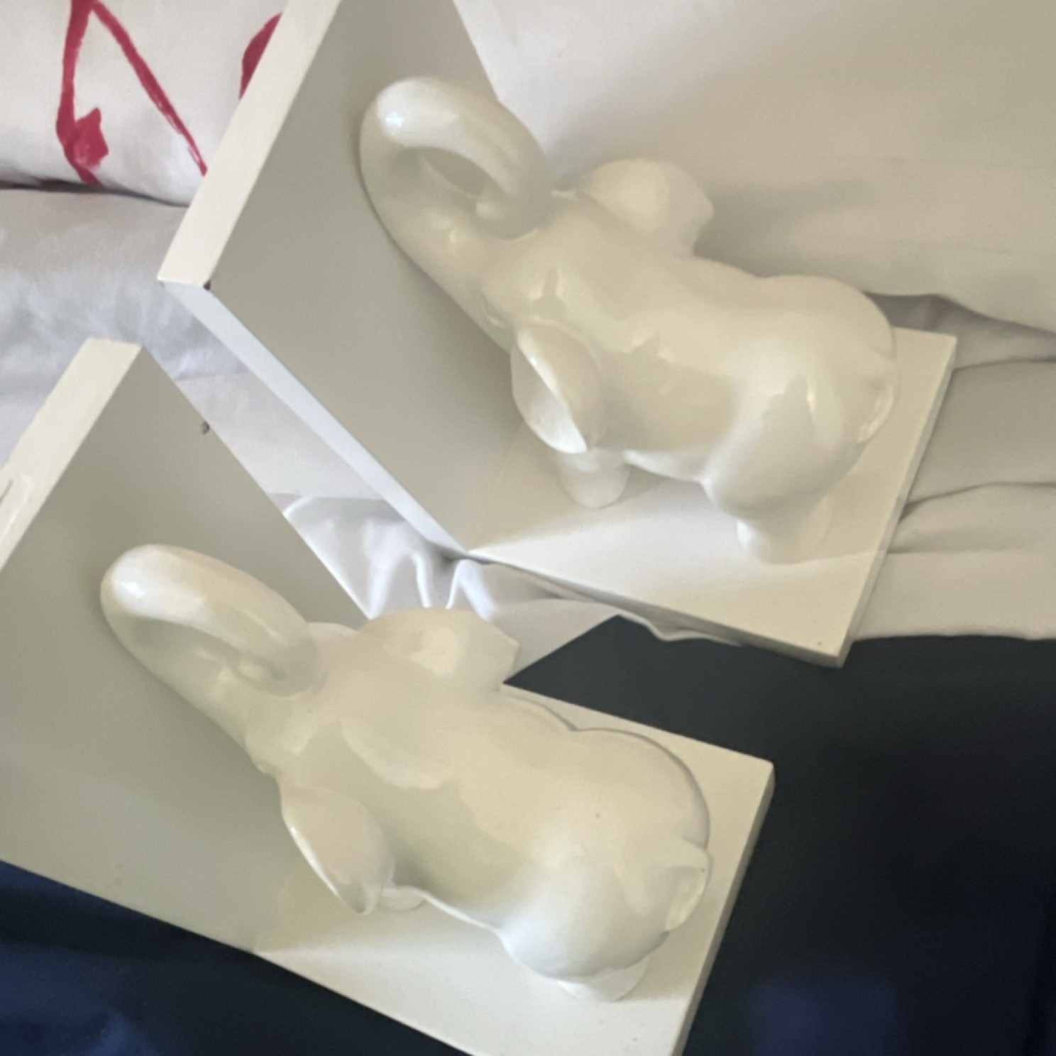 Garden Ridge White Elephant Ceramic Bookends 3D Effect Animal Theme