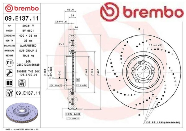 2X Bremsscheibe Brembo 09.E137.11 2 Bremsscheiben Vorderachse Vorne-image