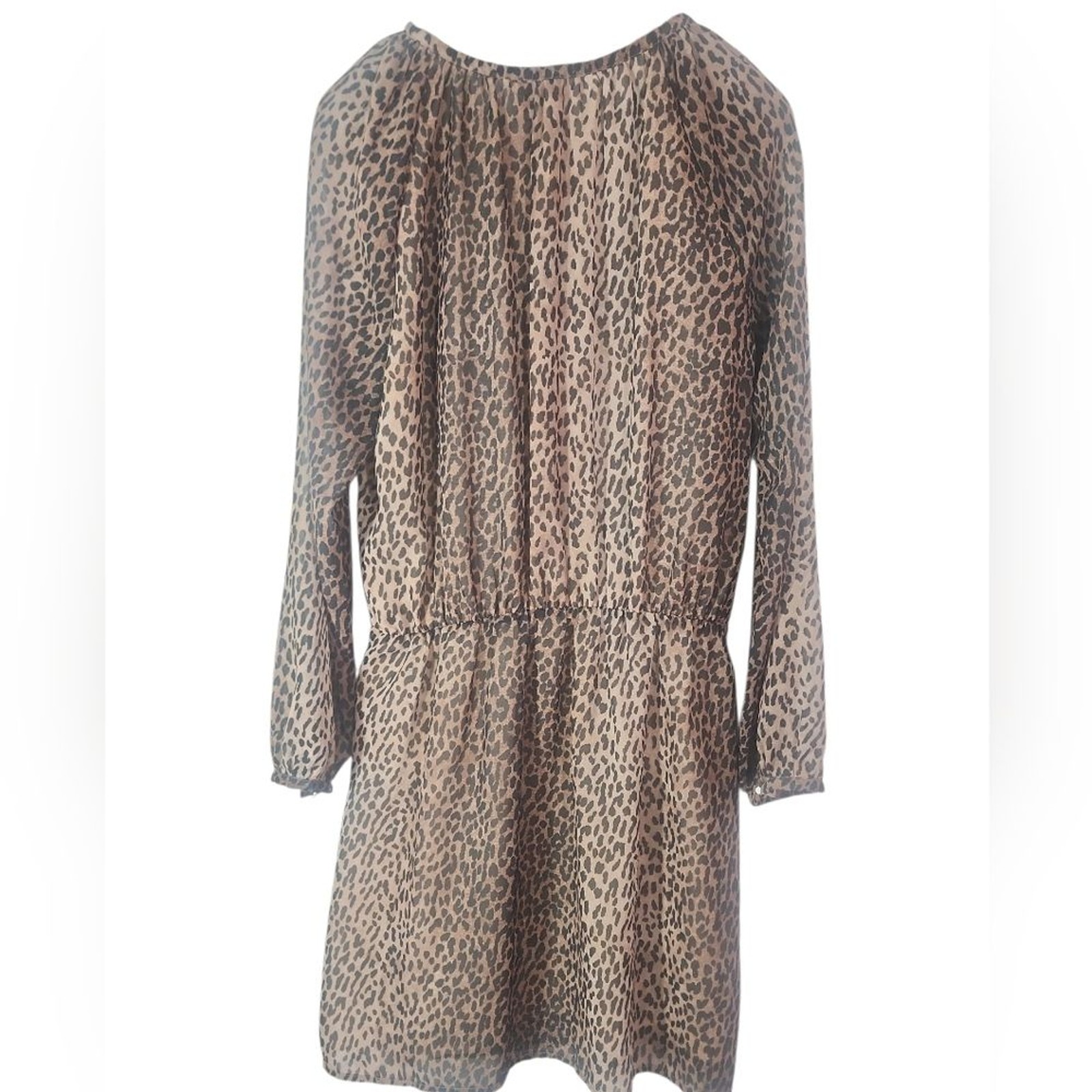 Mango Brown Leopard Pattern Long Sleeve Dress. 6 - image 3