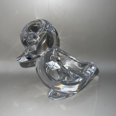 VTG Art Vannes Le Chatel France  Art Glass Duck Paperweight Jewelry Trinket Dish