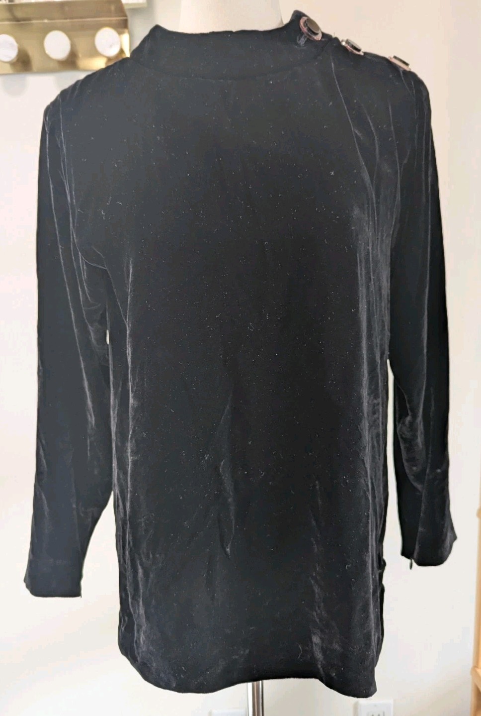 Top Yves Saint Laurent vintage nero velluto bottoni spalla taglia 34 viscosa seta
