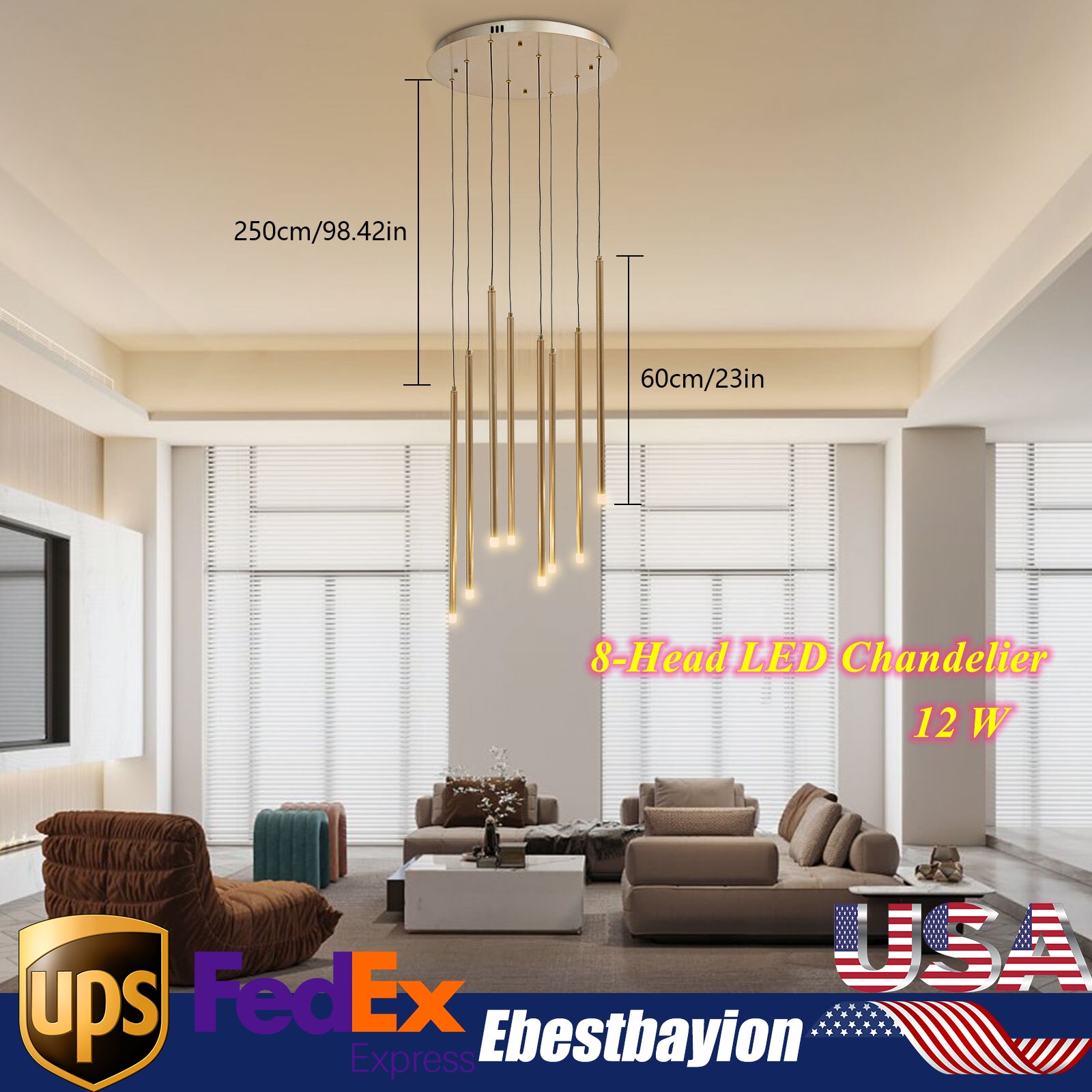 8-Head Modern Chandelier Pendant Lamp for Living Room Ceiling Lighting