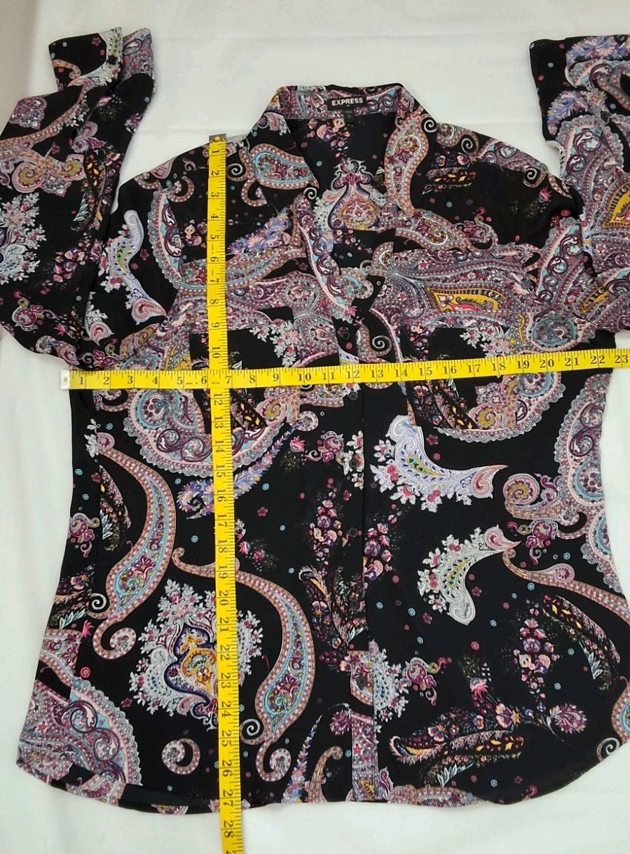 Express Paisley Multicolor Button Down Blouse Siz… - image 10