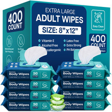 Body Wipes for Adults Bathing No Rinse - Adult Wipes for Elderly 8" X 12" 400 C
