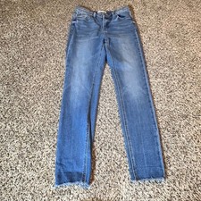 Vervet Blue Womens High Rise Skinny Jeans Medium Wash Raw Hem Size 28 T6294