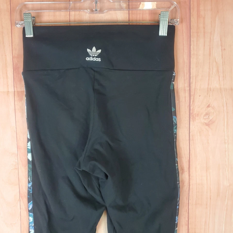 Adidas Originales 3 Rayas Flor Leggings Mujer S Negro Algodón Elástico Pull On Foto 4 de 4