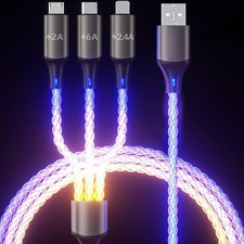 BDQQ Light Up Phone Charger Cord, Multi LED Charging Cable RGB Glowing White