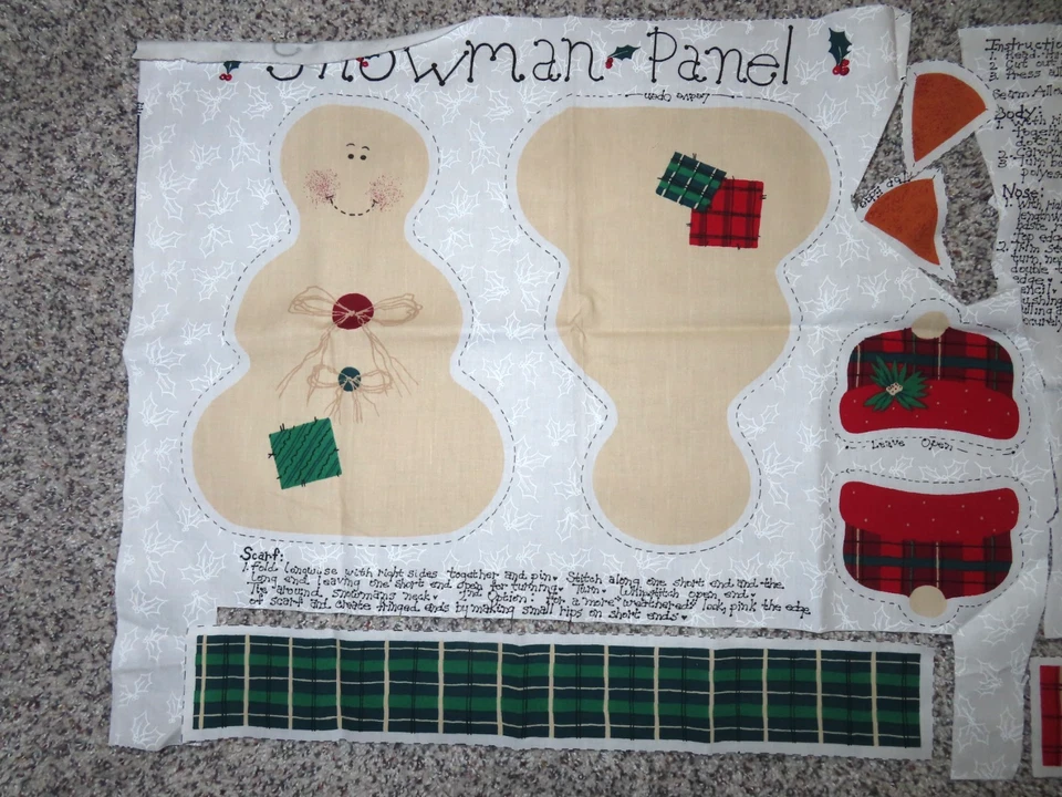 Makes 2, Vintage Woodland Snowman Cut And Sew Fabric Panel USA CUT BUT COMPLETE - Image 2 of 4