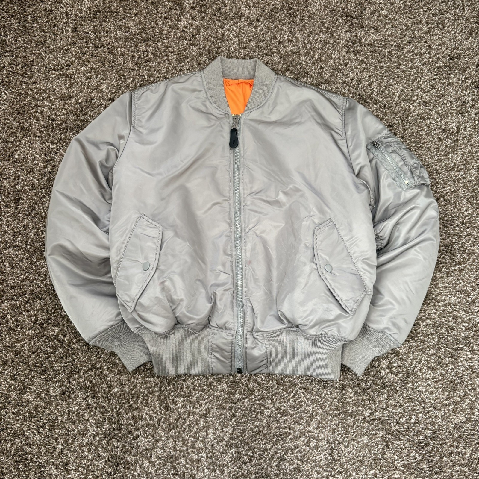 Alpha Industries MA-1 Bomber Jacket Reversible Grey / Orange Size Large