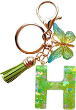Cute Initial Letter Keychains for Women Girls Tassel Butterfly Pink Purple Green