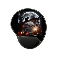 Halloween Cat Moon Mouse Pad, Spooky, Black Cat, Gift for Cat Lovers