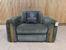 Sofology Plaza Love Seat, Power Recliner, Gold Trim, Chenille Pine, Heated Seat.