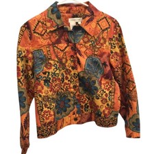 Coldwater Creek Womens Embroidered Beaded Jacket Size PS Orange Patchwork Fairy