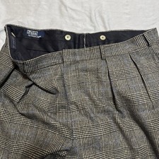 VTG 80s Polo Ralph Lauren Pants 40x30 Wool Herringbone Tweed Trousers Talon Zip