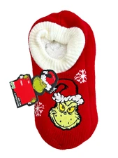 Dr. Seuss' The Grinch RED Slipper Socks Non Skid Sole Faux Fur Size S/M - NWT!