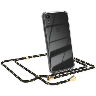 Für Apple iPhone XR Handyhülle zum Umhängen Kordel Tasche Kette Schwarz / Gold