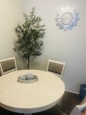 Round White Wood Dining Table Set with 3 Chairs, Light Wood, Dining Room