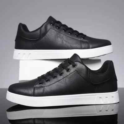 Herren Kunstleder Turnschuhe Niedrig Turnschuhe Hochwertige Sohle Schnürung Design