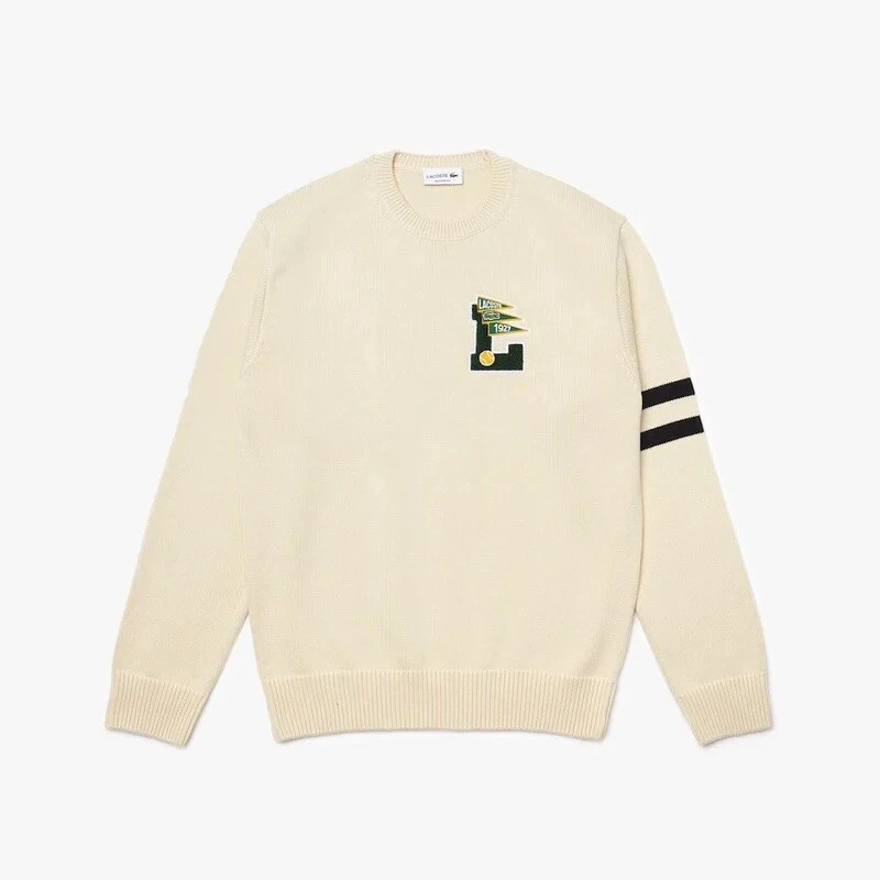 BNWT Lacoste Men s AH8385 Crew Neck pullover Jumper Beige Size 6