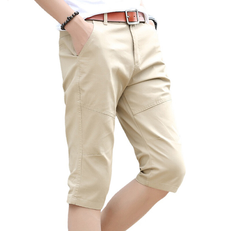 Mens Below Knee Cargo Shorts Slim Fit 3/4 Length Pants Summer