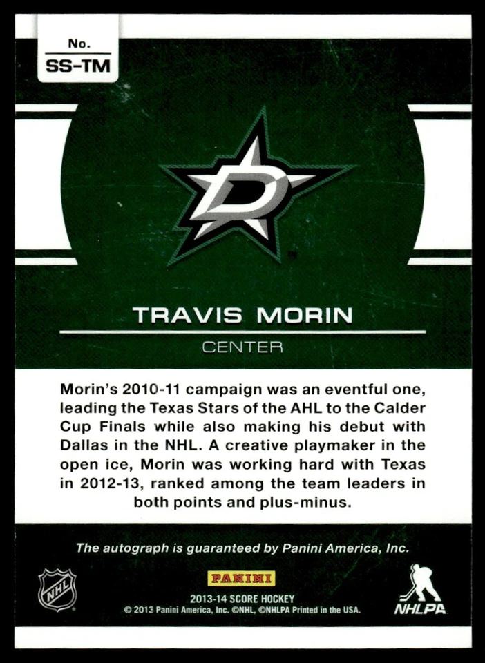 2013-14 Score Signatures Travis Morin Auto Dallas Stars #SS-TM - Image 2 of 2