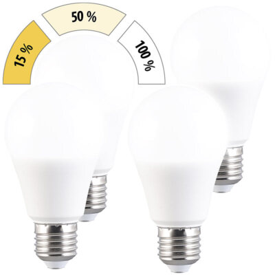 Luminea 4er-Set LED-Lampen E27 9W (ers. 75W) 3-stufig dimmbar 830lm tageslicht