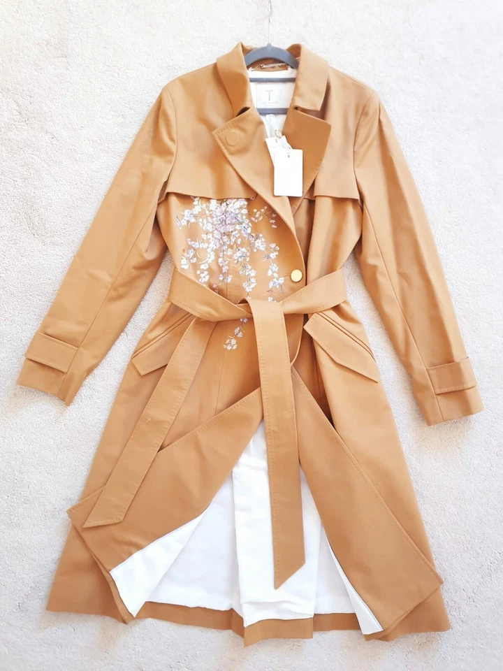 BNWT Ted Baker Camel Brown Cotton Embroidered Floral Belted Coat UK 14 TB 4 £329 - Image 3 of 4