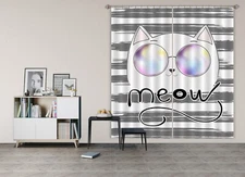 3D Cute Cat Glasses ZHUA1150 Photo Curtain Window Blockout Fabric Amy 2023