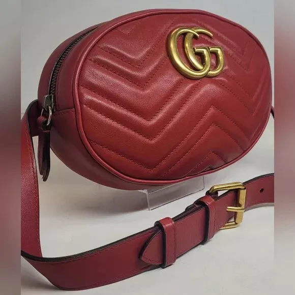 Gucci GG Marmont Red Leather Matelasse Waist Bag/Bum Bag, Shoulder Bag