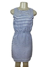 J.Crew Womens Sleeveless Striped Dress With Elastic Waist White & Navy Size 0